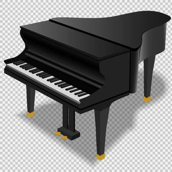 Şeffaf bir arkaplanda siyah kuyruklu piyano. Gerçekçi izole edilmiş vektör nesnesi. — Stok Vektör