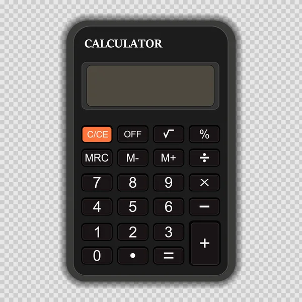 Calculadora preta eletrônica em um fundo transparente. Ilustração vetorial isolada. EPS 10 — Vetor de Stock