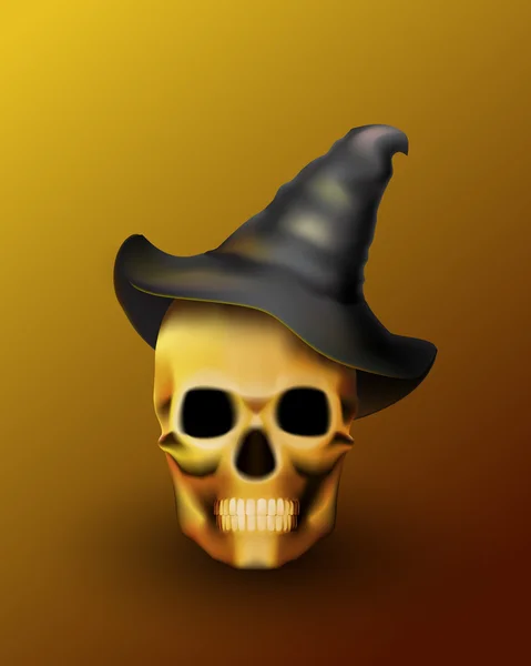 Totenkopf mit Hut für Halloween — Stockvektor