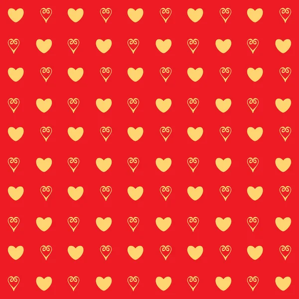 Altın kalpler konfeti seamless modeli kırmızı bir arka plan üzerinde — Stok Vektör