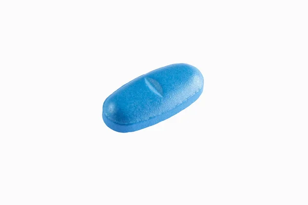 Pohled Modrou Pilulku Bílém Pozadí — Stock fotografie