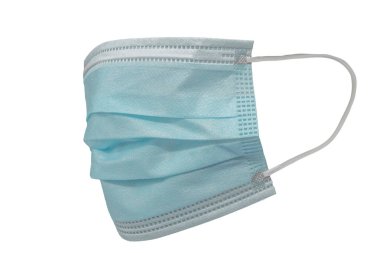 Plastik kulaklıklı cerrahi maske. Ağız ve burnu örtmek için tipik 3 katlı cerrahi maske. Bakterilerin prosedür maskesi. Koruma kavramı.