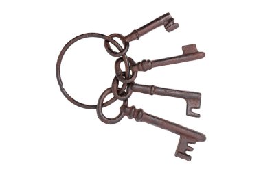 Beyaz arkaplanda izole edilmiş eski paslı tuşlar