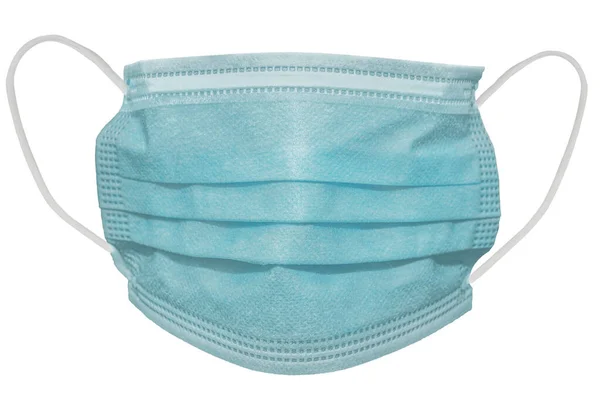 Plastik kulaklıklı cerrahi maske. Ağız ve burnu örtmek için tipik 3 katlı cerrahi maske. Bakterilerin prosedür maskesi. Koruma kavramı.
