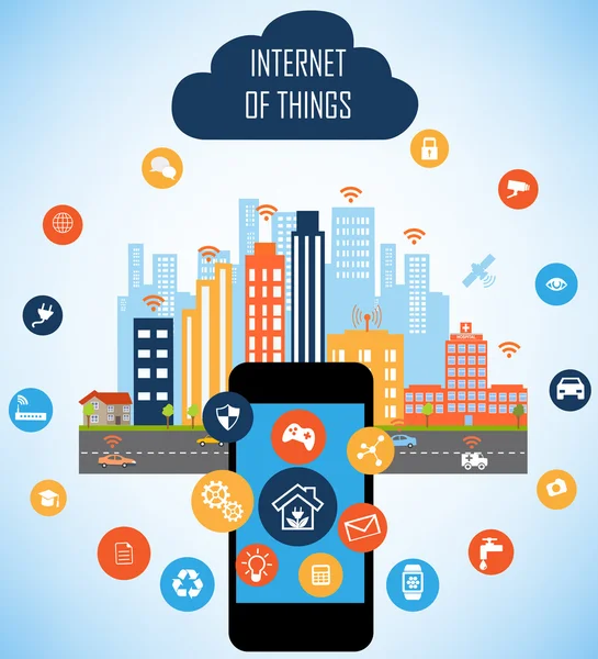 Smart City e Internet de las cosas concepto — Vector de stock