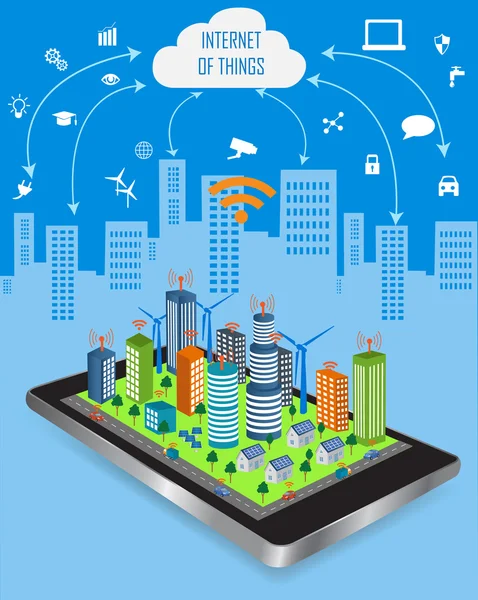 Smart City e Internet de las cosas concepto — Vector de stock