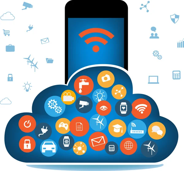 SmartPhone conectado a la nube — Vector de stock