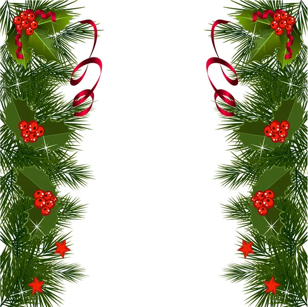 Kartu Natal dengan buah beri dan pita merah - Stok Vektor