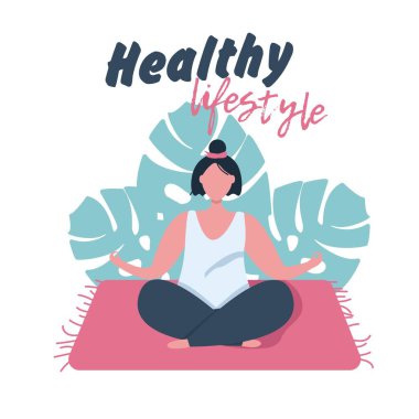 Yoga egzersizi yapan kız. Yoga yapan kadınlar. Isınıyorum, geriniyorum. Pembe, mavi.