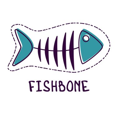 Balık kemiği simgesi, mavi renk, vektör.