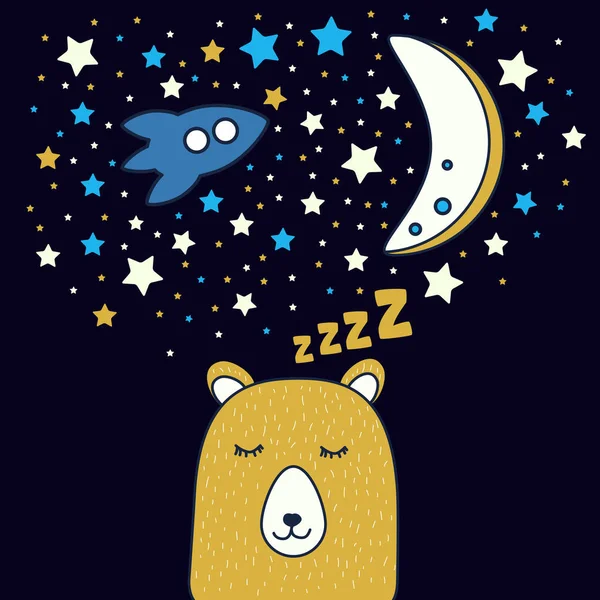 Tarjeta de buenas noches con un lindo oso soñoliento. Ilustración vectorial — Archivo Imágenes Vectoriales