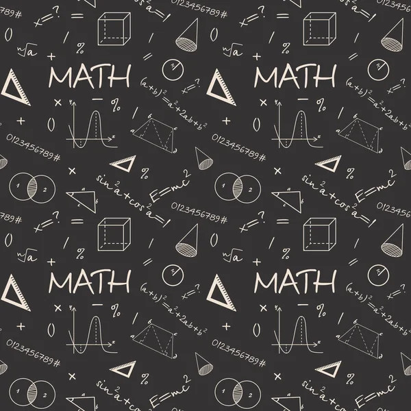 Mathematical doodles on school squared paper, seamless pattern — Stock Vector