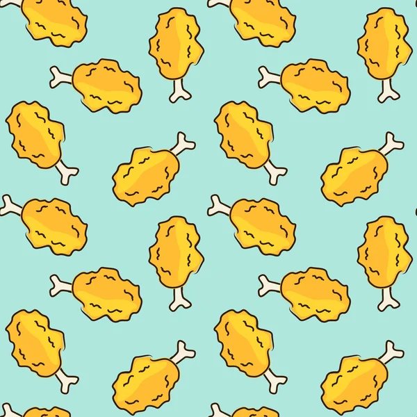 Kuřecí smažené křupavé smažené kuřecí bezešvé vzor, Fast Food vektorové ilustrace — Stockový vektor