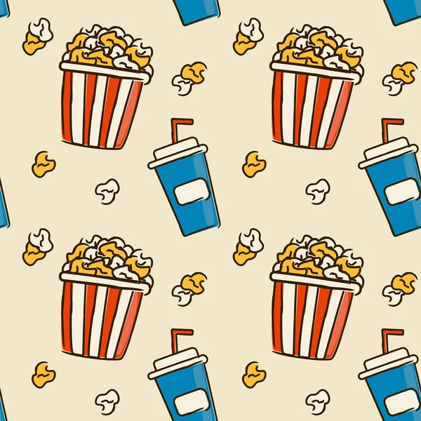 Kino nahtlose Muster mit Popcorn und Limo-Tasse — Stockvektor