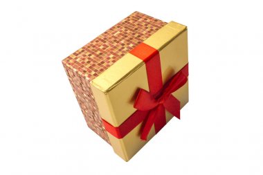 Bir turkuaz izole hediye kutu kırmızı kurdele ile Üstten Görünüm