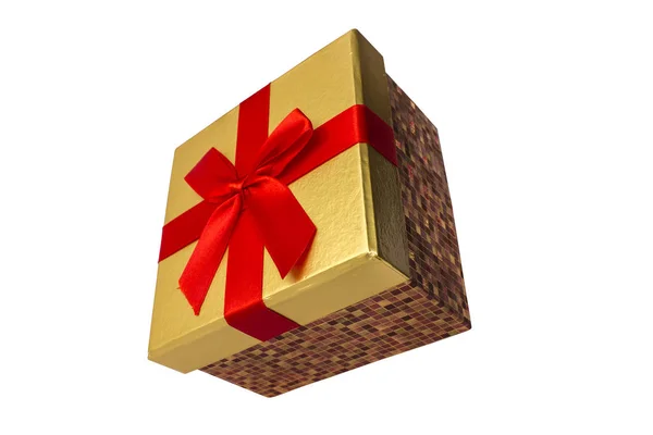 Bir turkuaz izole hediye kutu kırmızı kurdele ile Üstten Görünüm — Stok fotoğraf