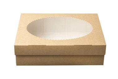 Şeffaf kapaklı karton kutu. Beyaz arka plan