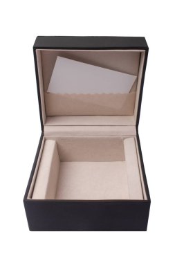 Hediye kutusu. Beyaz bir arka plan açık siyah izle kutu. Boş kartvizit içeride yazıt altında