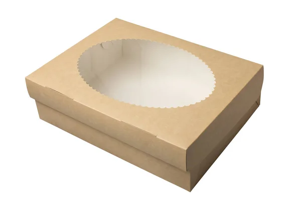 Caixa de papelão com tampa transparente. Fundo branco — Fotografia de Stock