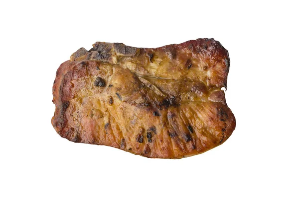 Piece Fried Pork White Background Cooked Grilled Isolated — Stock Photo, Image