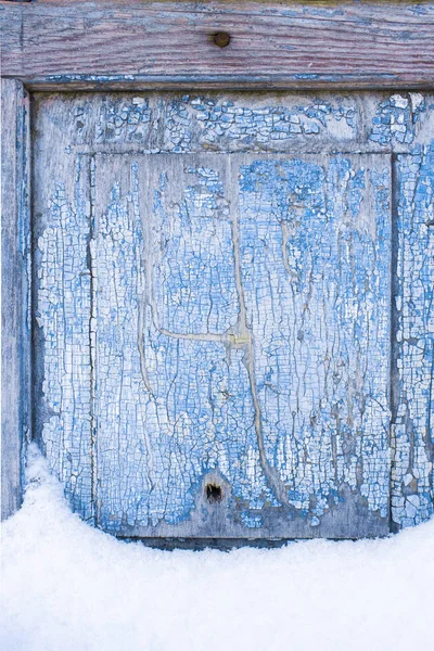Peeling Paint Old Door Snow Pattern Rustic Blue Grunge Material — Stock Photo, Image
