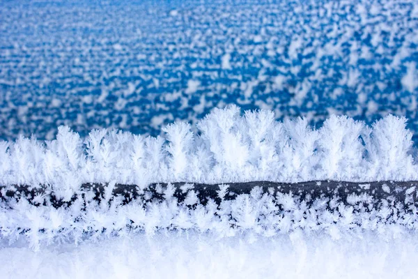 Dérive Neige Sur Des Planches Bois Couleur Bleue Avec Espace — Photo