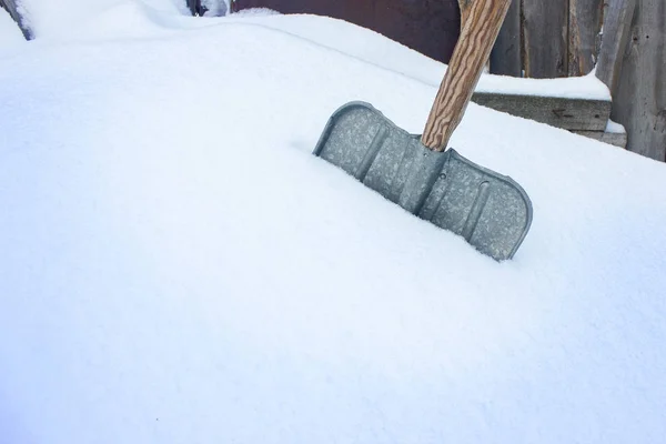 Старая Лопата Снегу Очистка Снега Фон — стоковое фото