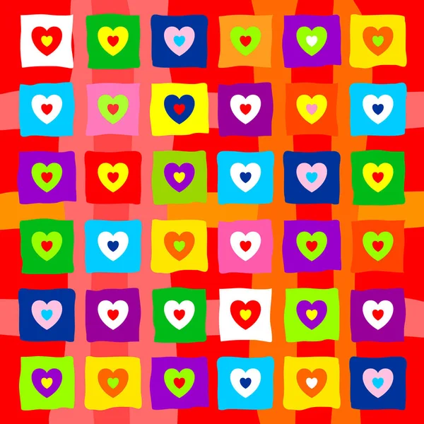 Corazones Coloridos Para Día San Valentín Antecedentes Dibujo Vectorial Patrón — Vector de stock