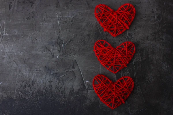 Aftelkalender Voor Valentijnsdag Donkere Achtergrond Met Rode Harten Bekijk Van — Stockfoto