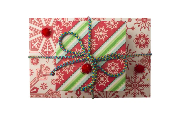 Geschenkverpackung Und Umschlag Für Die Feiertage Weißer Hintergrund Blick Von — Stockfoto