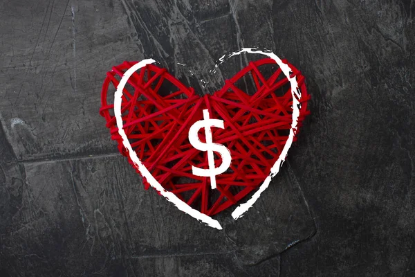 Love of money. A dollar sign on a red heart. Love theme 1