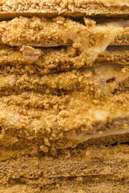 Tatlım pasta. Yakın çekim. Arka plan doku. Lezzetli tatlı 