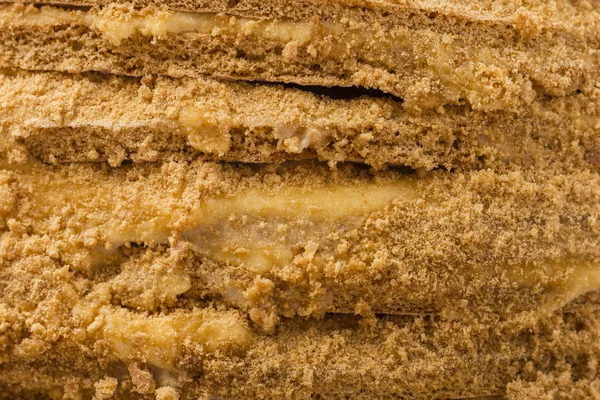Honey cake. Close-up. Background, texture. Delicious dessert