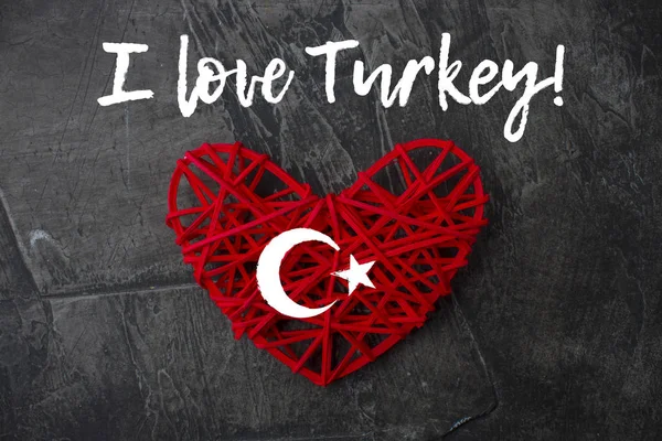 Flag of Turkey in the shape of a red heart. The inscription, I love Turkey 1
