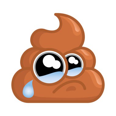 Üzgün gözleri ve göz yaşları olan bok yığını. Vektör illüstrasyonu 