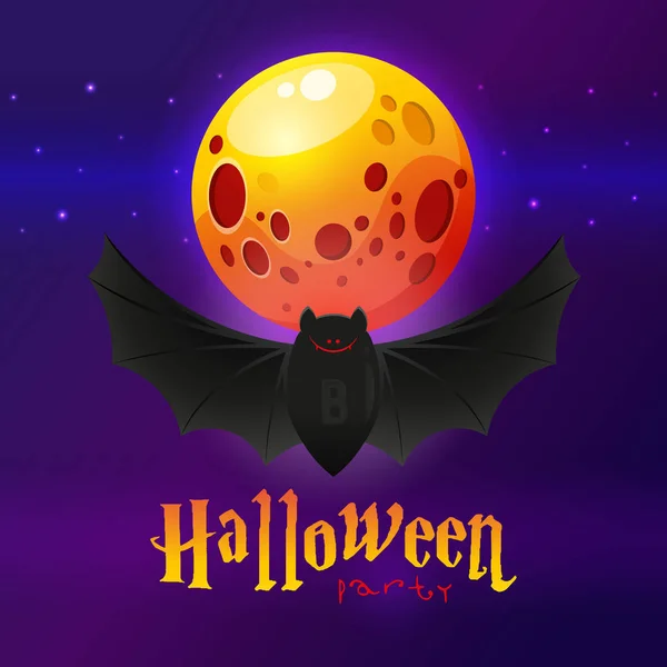 Bat Hermosa Luna Fondo Azul Banner Cuadrado Para Las Vacaciones — Vector de stock