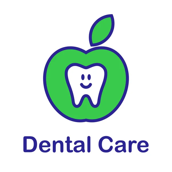 Logotipo Cuidado Dental Con Icono Manzana Verde Fresca Diente Sonriente — Vector de stock