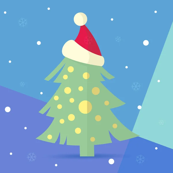 Albero Natale Verde Con Giocattoli Oro Santa Claus Cappello Rosso — Vettoriale Stock