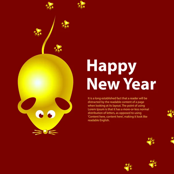 Квадратный Баннер Новым Годом Золотая Крыса Красном Фоне Скопируйте Место — стоковый вектор
