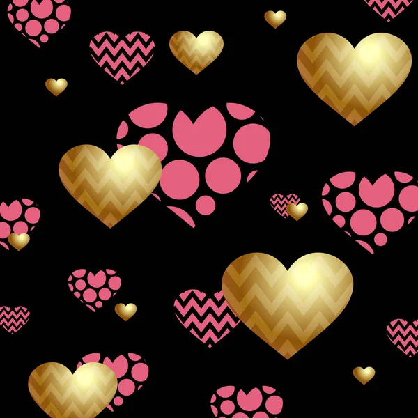 黒を基調にゴールドとピンクのハートの美しいバナー バレンタインデー ベクターイラスト — ストックベクタ