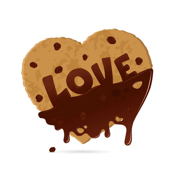 Bolachas Forma Coração Chocolate Com Palavra Amor Fundo Branco Símbolo — Vetor de Stock