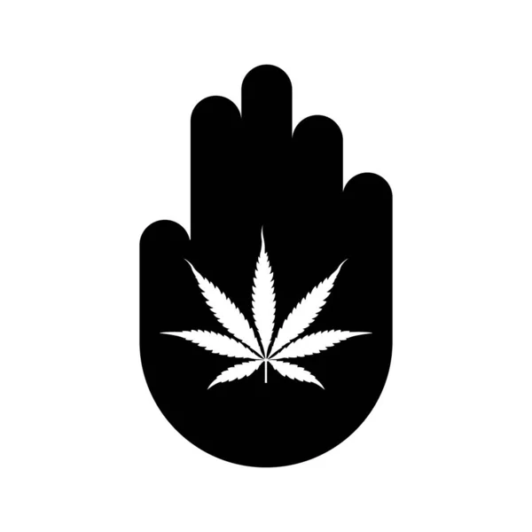 Hand Symbol Med Marijuana Blad Illustration Begreppet Förbud Eller Legalisering — Stock vektor