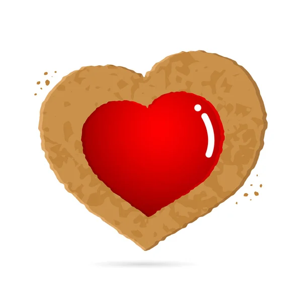 Biscoitos Forma Coração Com Marmelada Vermelha Sobre Fundo Branco Símbolo — Vetor de Stock