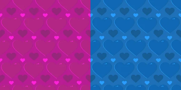 Zwei Nahtlose Muster Mit Rosa Und Blauen Herzen Muster Für — Stockvektor