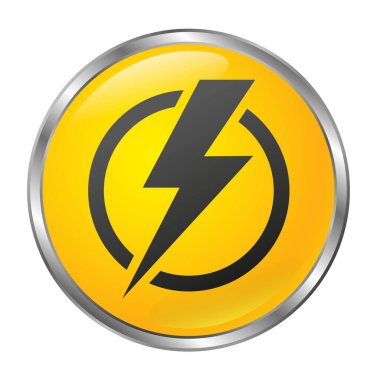 Beyaz arka plandaki büyük sarı düğme. Ayrı bir nesne. Üç boyutlu. Vektör illüstrasyonu