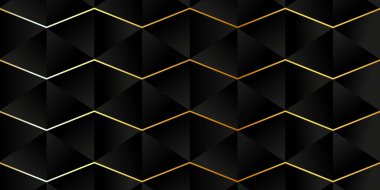 Siyah çokgen şekilli altın kıvrımlı çizgilerle modern arkaplan