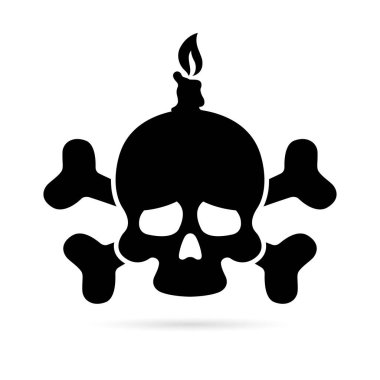 Kafatası şeklinde bir mum ve beyaz arka planda çapraz kemikler. Ölümün sembolü, Divinatio, kehanet, web siteleri için düz ikon tarzı. Vektör illüstrasyonu