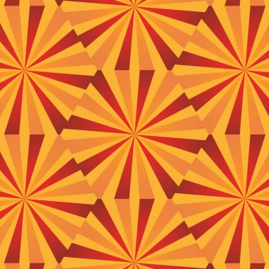 Sarı zemin üzerinde güneş ışınları şeklinde geometrik çizgiler olan bal peteği arkaplanı. Vektör illüstrasyonu