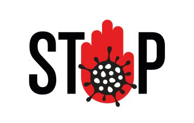 Banner, beyaz arka planda Coronavirus ve virüs sembolünü durdur. Ayrı bir nesne. Dur işareti. Vektör illüstrasyonu