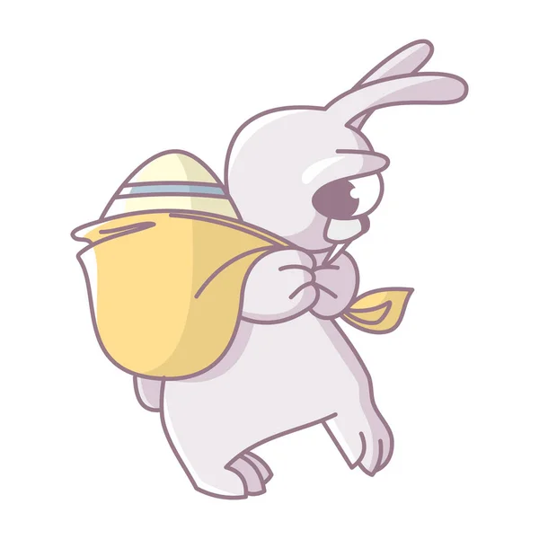 卡通兔子提着一个复活节彩蛋在袋子里 复活节兔子的彩色图案 孤立的物体 — 图库矢量图片